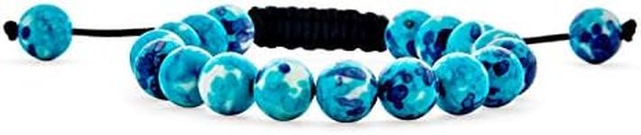 Unisex Gemstone Nautical Ocean Aqua Blue Dyed Howlite Shamballa Inspired Stackable Bead Bracelet Western Jewelry for Women Men Black Cord String Adjustable