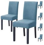 House of Quirk Elastic Jacquard Chair Cover Stretch Removable Washable Short Dining Chair Cover Protector Seat Slipcover (Pack of 6, Sky Blue)