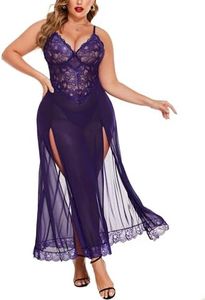 Avidlove Plus Size Lingerie For Women Lace Chemise Sexy Halter Mesh Lingerie Babydoll Purple X-Large