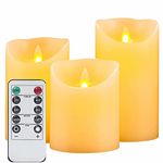 LED Candles,Flameless candles set of 3 Realistic Dancing LED Flickering Wick for Parties,Home,Public Elegant Events, Battery Powered, 10-Key Remote Control, Ivory Color.fake candles with flickering flame,led candles with remote,electric candle,bougie sans flamme,fake candles,outdoor battery candles with timer,Flameless Candles Battery Operated Pillar Wax Flickering Electric LED Candle Sets with Remote Control Cycling 24 Hours Timer, 4" 5" 6" Pack of 3