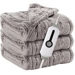 Minervada Electric Heated Blanket Throw - 50''x60'', Faux Fur Throw with 4 Heating Levels and 3-Hour Auto Shut-Off, Cozy and Warm Electric Blanket, Light Brown