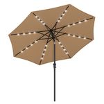 SONGMICS 3 m Garden Parasol Umbrella with Solar-Powered LED Lights, Sunshade with UPF 50 Plus Protection, Tilting, Crank Handle for Opening Closing, Base Not Included, Taupe GPU33BR