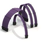 LINKUP - PSU Cable Extension Sleeved Custom Mod GPU PC Braided w/Comb Kit┃1 x 24 P (20+4)┃1 x 8 P (4+4) CPU┃2 x 8 P (6+2) GPU Set┃50CM 500MM - PurpleBlack