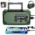 10000mAh Emergency Hand Crank Radio with LED Flashlight, AM/FM NOAA Portable Weather Alert Radio, Solar Powered Radio with Phone Charger, USB Charged, Headphone Jack, SOS Alarm, Compass for Outdoors