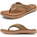 KuaiLu Men's Beach Flip Flops Pool Thong Sandals, Comfort Arch Support Yoga Foam Stylish Flip Flops for Men Wide Feet with Soft Toe Post, Size 8.5 Khaki