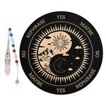 ORIGACH 7.9" Sun and Moon Pendulum Board Wooden Witchcraft Divination Board with Crystal Dowsing Pendulum for Spirit Altar Decoration