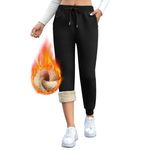 Vorvowry Fleece Lined Joggers Womens Fluffy Sherpa Trousers Warm Thermal Sweatpants Winter Thick Tracksuit Bottoms Drawstring Pockets for Ladies Running Fitness L Legging Black