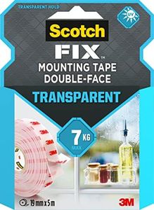 Scotch-Fix Double Sided Tape, Transparent Mounting Tape, 19 mm x 5 m, For Indoor Use - No tools needed - Holds up to 7 kg