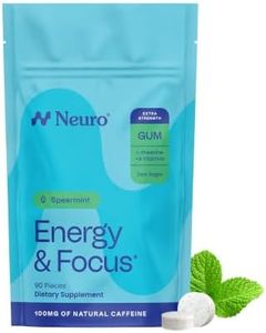 Neuro Energy & Focus Gum, Extra Strength, Spearmint, 90 Count | 100mg Natural Caffeine Gum, 60mg L-Theanine, Vitamin B6 + B12, Sugar Free, Vegan, Clean Nootropic Energy & Focus Supplement