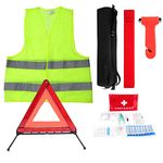 Car Emergency Kit, Warning Triangles for Cars, Roadside Assistance Tool Kit Car Breakdown Tool Set with Warning Triangle Visibility Vest First Aid Kit Safety Hammer for European France Driving Travel