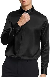 LilySilk 100% Silk Mens Classic Shirt Long Sleeves Shirt with Stand-up Collar, Hidden Buttons & Concealed Placket Formal Casual All Seasons Black L