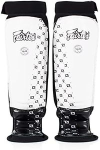 Fairtex SP6 Muay Thai Shin Guards for Men, Women, Kids | Shin Guards Made with Neoprene Material & are Premium, Lightweight & Durable | Reinforced Paddings on The Shins (White/Black/Medium)