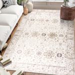 ReaLife Machine Washable Area Rug - Living Room Bedroom Bathroom Kitchen Entryway Office - Padded Low Pile Stain Resistant Premium - Boho Farmhouse Vintage - BEV - Beige 5' x 7'