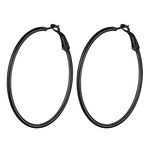 Stainless Steel Medium Circle Hoop Earrings 50mm Statement Rock Punk Jewelry Black Geometric Round Dangle Earrings for Women