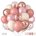 Dusty Pink Blush Balloons, Retro Boho Pink Balloons Cream White Balloon Pearl Light Pink and Metallic Rose Gold Confetti Balloons for Girls Baby Shower Woman Birthday Wedding Party Decorations