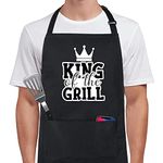 Xornis 100% Cotton Funny Aprons King of the Grill with 2 Pockets BBQ Grilling Adjustable Bib Aprons Gifts for Men Husband Dad Friends Father