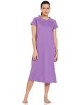 Amazon Brand - Symbol Women's Cotton Calf Length Nightdress Relaxed Nightgown (ENISS22WSPDR104_Purple_XS)