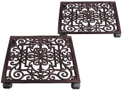 Set of 2 Esschert Design Square Plant Caddies, Dark Brown