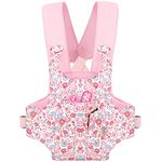 GAGAKU Baby Doll Carrier Front and Back Stuffed Toy Carrying Cross Shoulder Straps Carriers for Girls Snap Fastener - Pink Flowers