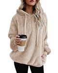 Womens Hoodie Fleece Casual Loose Long Sleeve Coat Winter Oversize Warm Fluffy Zip Tops Sweatshirt Pullover with Pockets (Khaki, XXL)