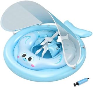 MYCARBON Bouée Bébé avec Pare Soleil Amovible Protection Solaire UPF 50+ Anti UV Bouée Piscine Bébé de 6 à 36 Mois, Flotteur Bébé Gonflable avec Culotte, Sangle de Sécurité, Éviter le Renversement