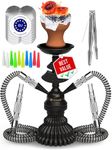 Portable Hookah set with everything - Hookah Set 2 Hose Hookah – LilOne 12” Black Mini Hookah 2 Hose Hookah Set with 50x Foil Hookah Bowl 10x Tips 2x Mouthpiece 2x Hookah Hose Tongs Hookah Kit