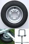 3.50 x 8 inch trailer wheel and tyre with 4 ply tyre and 115mm PCD. To fit trailers Erde 102 & Maypole 6810 complete with SPARE WHEEL CARRIER Pt no. LMX1752 PLEASE CHECK YOUR PCD