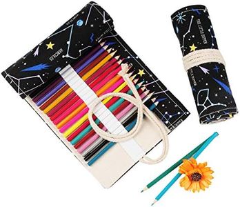 Envoltura de lápiz enrollable de lona Sipliv, bolsa de lápices para colorear de dibujo de viaje para artista, cielo estrellado negro 72 agujeros (los lápices no están incluidos)
