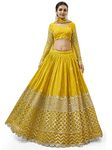 Zeel Clothing Women's Sequins Zari Embroidered Georgette Lehenga Choli with Dupatta (303-Yellow-Wedding-Bridal-Latest-New; Free Size) (Yellow)