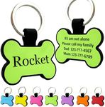 Silent Dog Id Tags Personalized Engraved, Silicone Pet Name Tag for Dogs and Cats in Bone Shape,7 Colors,4 Lines of Customizable Text (Pack of 1)(Green)