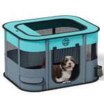 Dog Playpen, Puppy Play Pen for Indoors Pet Playpens Outdoor for Small Dogs Portable Foldable Crate Kennel House for Cats Rabbit Kitten with Carrying Bag + Food Bowl (Grey - S, Rectangular)