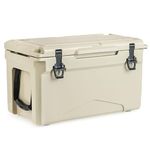 Goplus Cooler, Insulated Large Ice Chest with Portable Handles, Integrated Cup Holders, Leak-Proof Tight Latches, 5-7-day Ice Retention, Heavy Duty Hard Coolers (Khaki-30QT)