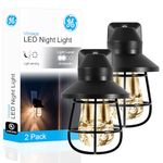 GE 44737 Vintage LED Night Light, Plug-in, Dusk-to-Dawn Sensor, Farmhouse, Rustic, Home Décor, UL-Certified, Ideal for Bedroom, Bathroom, Kitchen, Hallway, 2 Pack, Black