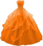 ZVOCY Sweetheart Beaded Quinceanera Dresses Ball Gown Plus Size Long Prom Dress for Women Orange 2