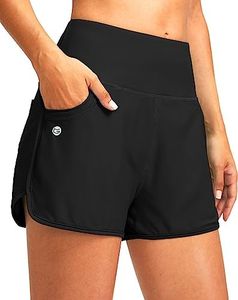 G Gradual Women's 3" High Waisted Swim Board Shorts with Pockets Quick Dry Swimsuit Bottoms Bathing Suit for Women with Liner, Black, Small