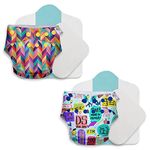 SuperBottoms Combo Pack of 4 (2 Shell + 2 Insert)Freesize UNO-Reusable waterproof Adjustable cloth diaper for babies from 5-17kgs cloth diapers with Dry feel Organic cotton Pad & booster Pad-Option 1