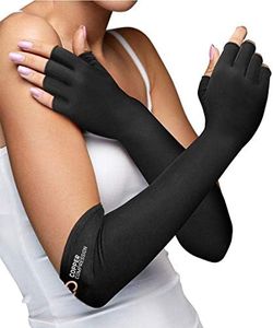 Copper Compression Long Arthritis Pain Relief Gloves - Copper Infused Orthopedic Fingerless Hand Brace for Women, Men - Carpal Tunnel, Computer Typing, RSI, Support Hands, Wrist, Arms - 1 Pair - SM