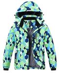 MoFiz Boy's Ski Jacket Windproof Waterproof Windbreak Thicken Fleece Hooded Warm Winter Snow Snowboarding Coat for Kids (Ls-Green,8-9 Years)