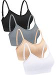 4 Pieces Neck Bralettes Wireless Cami Bra Tank Top Bra Sports Bra for Women Girls (Black, Light Grey, White, Pink,Small)