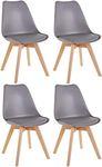 Millhouse Dining Chair Natural Wood Legs with Cushioned Pad Contemporary Designer for Office Lounge Dining Kitchen (Grey, 4)