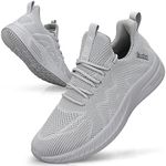 Feethit Trainers Men Running Shoes Tennis Sports Training Walking Gym Athletic Fitness Fashion Sneakers Trainers for Men Breathable Lightweight Comfortable Outdoor Shoes for Jogging Light Grey UK 9.5