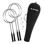 Navaris Family Badminton Set - Badminton Kit with 2 Rackets for Adults | 2 Rackets for Children | 3 Shuttlecocks | Carrying Bag - Junior and Adult