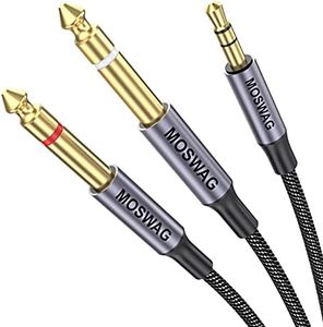 MOSWAG 3.5mm 1/8" TRS to Double 6.35mm 1/4" TS Mono Y-Cable 6.6FT/2Meter Splitter Cable,Stereo Audio Cord Compatible with Phone iPod Laptop Multimedia Speakers and Home Stereo Systems