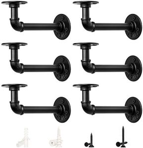 LuckIn Pipe Shelf Brackets for DIY 8 10 12 14 Inch Floating Shelves, Industrial Iron Pipe Bracket, Heavy Duty Farmhouse Shelving Brackets, Black, 6-Pack