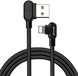 2X USB 90 Degree Right Angle Elbow Design Game LED Cable Nylon Braided Sync Charge Double Size USB Data 1.2M/1.8M Cable Compatible with New iPhone/iPad Pro/Air,iPad Mini,iPod (Black) (1.8M)