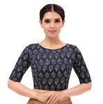 Studio Shringaar Women's Readymade Cotton Jaipuri Elbow Length Sleeve Saree Blouse (Black, 50)