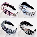 Vintage pattern Headbands for Women, 4 Packs Multicoloured elastic Fabric Hair Band,cute hair scarf Knot Hairbands Hair Accessories for Women and Girls (ArchBoluoke)