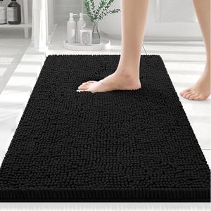 smiry Luxury Chenille Bath Rug, Extra Soft and Absorbent Shaggy Bathroom Mat Rugs, Machine Washable, Non-Slip Plush Carpet Runner for Tub, Shower, and Bath Room(32''x20'', Black)