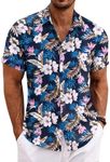 COOFANDY Men's Summer Beach Shirts Short Sleeve Button Up Shirt Casual Vacation Shirt for Men Blue Floral