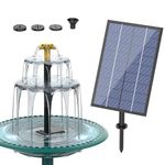 SUJFEE DIY 4W solar fountain for outdoor, three-layer flowing water set with water pump, Solar Powered Water Pump detachable with 4 nozzles, Solar Bird Bath Fountains for Garden, Pond, Pool, Outdoor